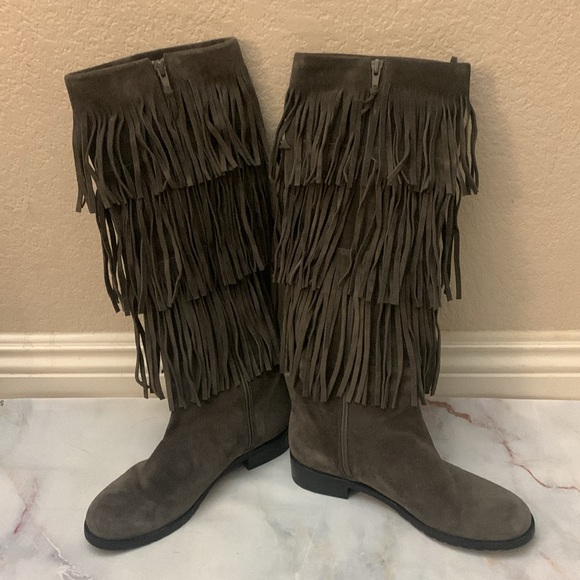 Stuart weitzman zippered knee high boots suede swinglow fringe boots size 6M - Picture 8 of 12